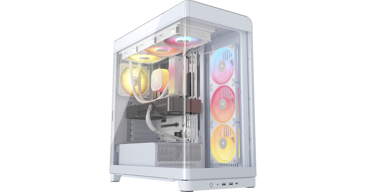 Corsair Frame 4500X RS-R ARGB Panoramaglas Mid-Tower-PC-Gehäuse Weiß – InfiniRail & 3X RS120R RGB Lüfter