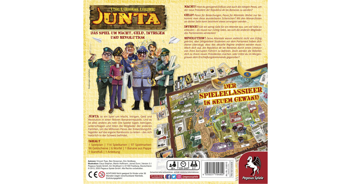 Pegasus Spiele „Junta“ – Kult-Brettspiel Für 2–7 Spieler Ab 16 Jahren (Neuauflage)