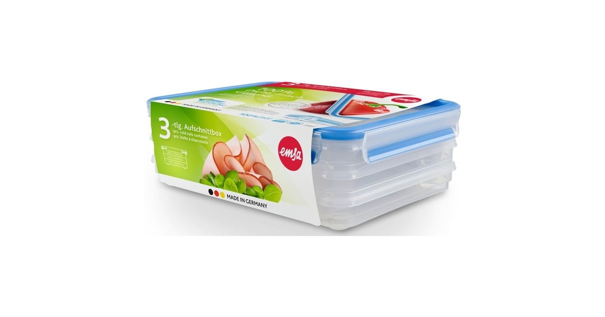 Emsa CLIP & CLOSE Aufschnittbox-System 1,0 Liter, 4-teilig, Dose transparent/blau, rechteckig
