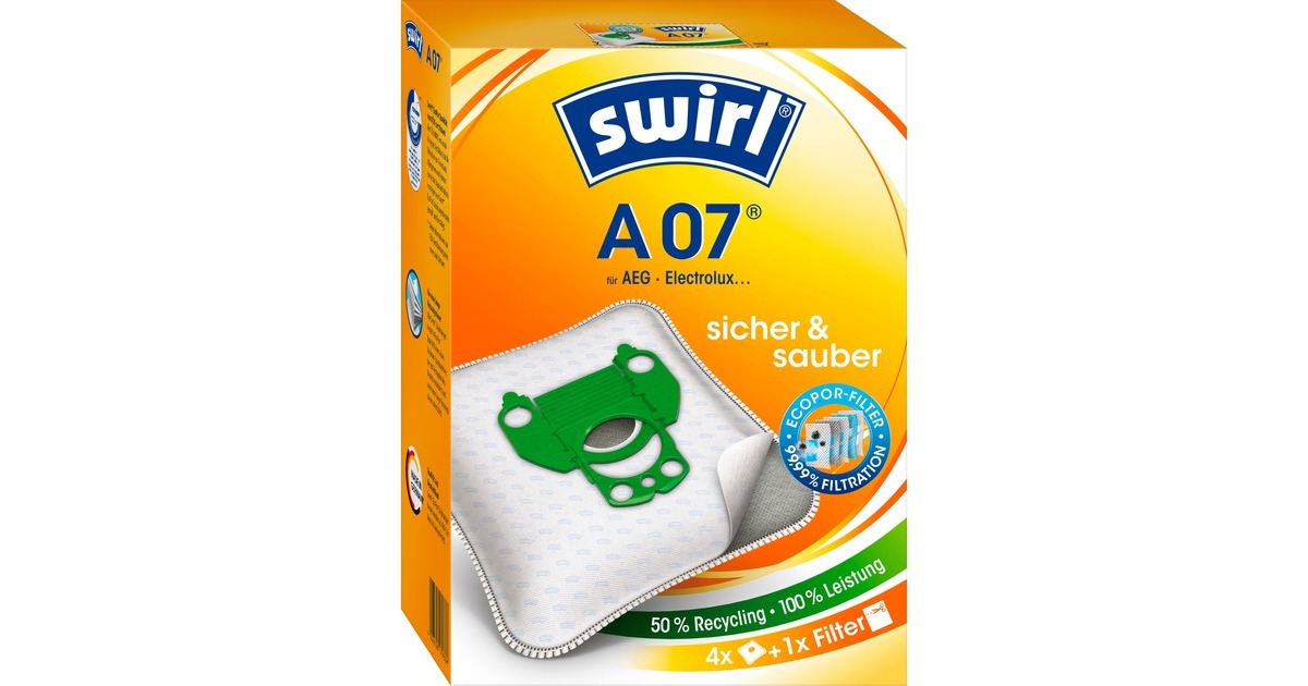 Swirl Staubsaugerbeutel A 07 MicroPor Plus Green 4 Stück Staubsaugerbeutel Ersatz Filter Staubsauger Beutel SWIRL