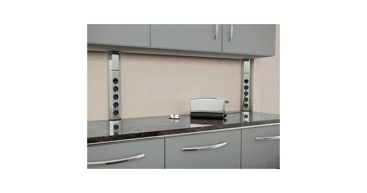 Bachmann CASIA Steckdosenleiste 4fach, Wand oder Eckmontage edelstahl, 2 Meter Kabel