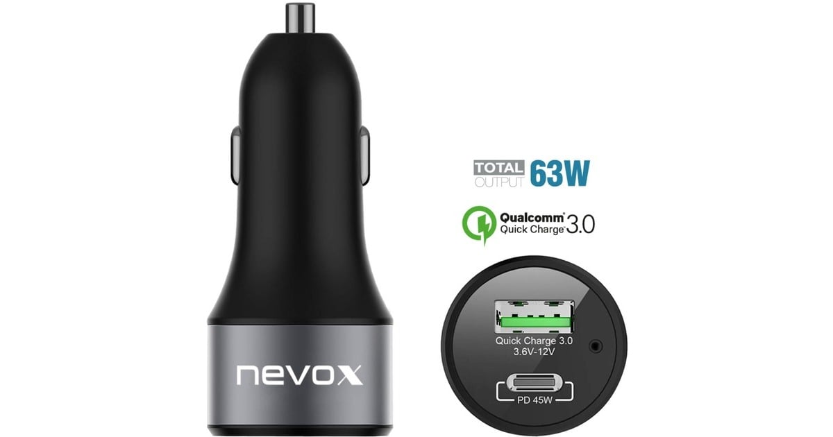 Nevox USB PD Type C + QC 3.0 Kfz Ladeadapter, Ladegerät schwarz Nevox USB PD Type C + QC 3.0 Kfz Ladeadapter, Ladegerät schwarz