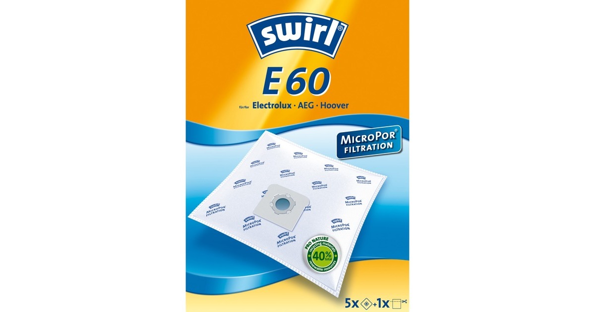 Swirl Staubsaugerbeutel E 60 MicroPor 5 Stück Staubsaugerbeutel Ersatz Filter Staubsauger Beutel SWIRL