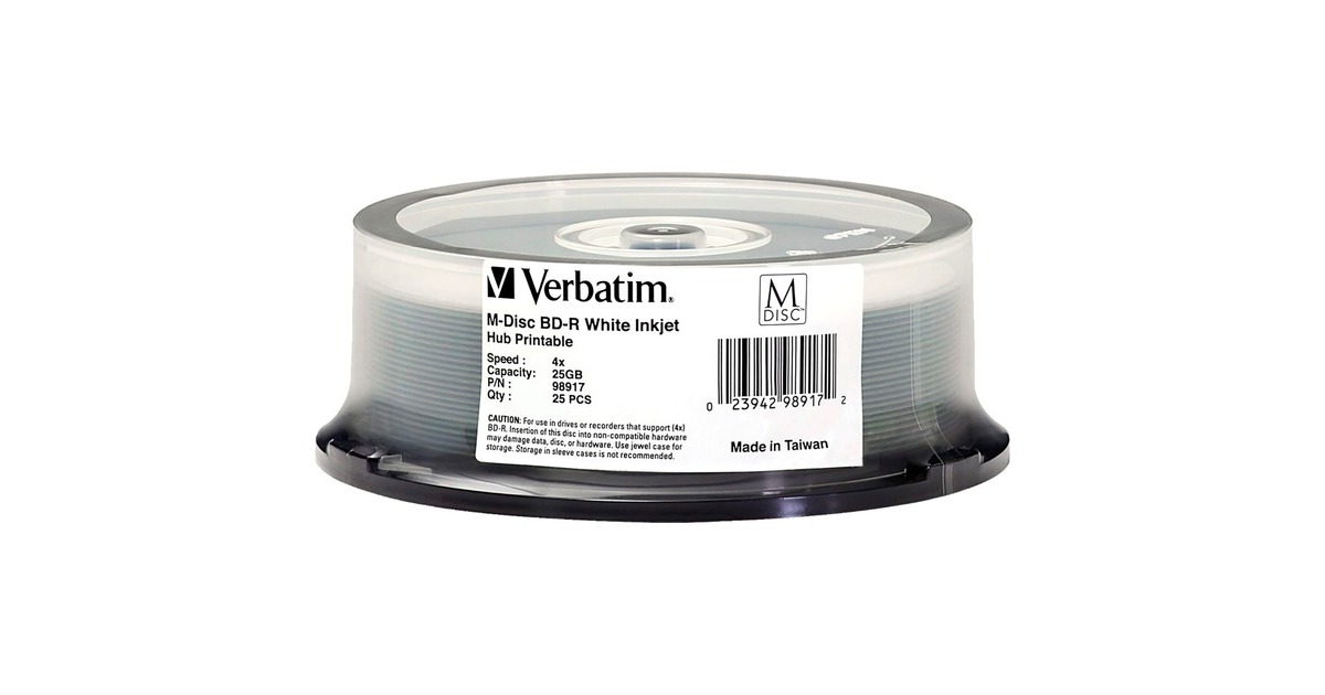 Verbatim MDISC BDR 4x 25 GB, BlurayRohlinge 4fach, 25 Stück