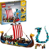 LEGO 31132 Creator 3in1 Wikingerschiff mit Midgardschlange, Konstruktionsspielzeug Set mit Schiff, Haus, Spielzeug-Wolf und Tier-Figuren