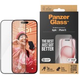 PanzerGlass Displayschutz, Schutzfolie transparent/schwarz, iPhone 15, EasyAligner