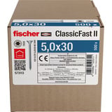 fischer Spanplattenschraube ClassicFast II 5,0x30 Senkkopf TX 500 Stück, mit Vollgewinde, verzinkt