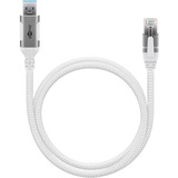 goobay Ethernet-Kabel USB-A 3.2 Gen1 Stecker > RJ-45 Stecker, LAN-Adapter weiß, 5 Meter, geflochtener Textilmantel