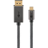 goobay USB Adapterkabel, USB-C Stecker > DisplayPort Stecker, 4K 60Hz schwarz/silber, 2 Meter, Textilkabel