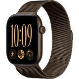 Apple Watch Series 12, Smartwatch bronze, Aluminium, 46 mm, Milanaise Armband Dunkelbronze M/L, Cellular