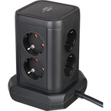 Brennenstuhl Steckdosenturm 8-fach, 4x USB-A, Steckdosenleiste schwarz, 2 Meter Kabel, mit Sicherheitsschalter