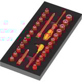 Wera 9727 Schaumstoffeinlage 8007 A VDE Zyklop VDE Knarre Set 1, 1/4", Steckschlüssel schwarz/rot, 30-teilig, für Tool Rebel Werkstattwagen