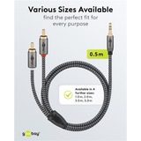goobay Plus Audio Adapterkabel AUX 3,5mm Klinke > Stereo-Cinch Stecker schwarz/silber, 0,5 Meter