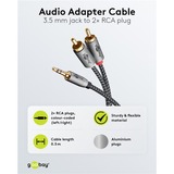 goobay Plus Audio Adapterkabel AUX 3,5mm Klinke > Stereo-Cinch Stecker schwarz/silber, 0,5 Meter