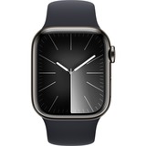 Apple Watch Series 9, Smartwatch graphit/schwarz, Edelstahl, 45 mm, Sportarmband, Cellular
