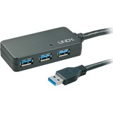 Lindy USB 3.2 Gen 1 Aktivhub Pro, USB-A Stecker > 3x USB-A Buchse, USB-Hub schwarz, 10 Meter