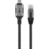 goobay Ethernet-Kabel USB-C 3.2 Gen2 Stecker > RJ-45 Stecker, LAN-Adapter schwarz/silber, 1,5 Meter, geflochtener Textilmantel
