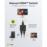 goobay Manuelle HDMI-Umschaltbox 2 auf 1 (4K @ 60Hz), HDMI Switch schwarz/silber