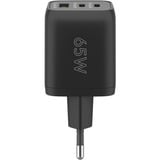 goobay USB-C Schnellladegerät Nano, PD, GaN, 65 Watt schwarz, 1x USB-A, 2x USB-C PD, Charge 3.0