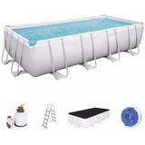 Bestway Power Steel Frame Pool Set, 549cm x 274cm x 122cm, Schwimmbad grau/blau, mit Sandfilteranlage