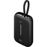 goobay Powerbank 10.000 mAh, integriertes USB-C Kabel 13cm, 20 Watt schwarz, 10 Ah, 1x USB-A, 2x USB-C, PD, QC