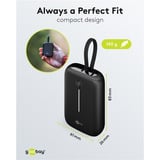 goobay Powerbank 10.000 mAh, integriertes USB-C Kabel 13cm, 20 Watt schwarz, 10 Ah, 1x USB-A, 2x USB-C, PD, QC