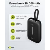 goobay Powerbank 10.000 mAh, integriertes USB-C Kabel 13cm, 20 Watt schwarz, 10 Ah, 1x USB-A, 2x USB-C, PD, QC