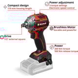 EINHELL Maschinen-Set TP-CW 18/260 + CE-CC 18 Kit, Schlagschrauber rot/schwarz, 1x Li-Ionen-Akku 4.0 Ah, mit Tasche