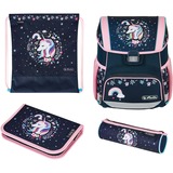 Herlitz Loop Plus Unicorn, Schulranzen dunkelblau/rosa, inkl. 16 tlg. Schüleretui, Faulenzermäppchen, Sportbeutel