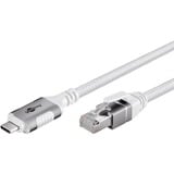 goobay Ethernet-Kabel USB-C 3.2 Gen2 Stecker > RJ-45 Stecker, LAN-Adapter weiß, 10 Meter, geflochtener Textilmantel