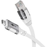 goobay Ethernet-Kabel USB-C 3.2 Gen2 Stecker > RJ-45 Stecker, LAN-Adapter weiß, 10 Meter, geflochtener Textilmantel