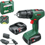 Bosch Heimwerken & Garten Akku-Schlagbohrschrauber EasyImpact 18V-40+ Zubehörset grün/schwarz, 2x Li-Ionen Akku 2,0Ah, POWER FOR ALL ALLIANCE