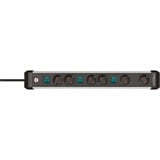 Brennenstuhl Premium-Alu-Line Steckdosenleiste 6-fach, 3x 2fach schaltbar schwarz/aluminium, 3 Meter Kabel, mit 3 Sicherheitsschaltern