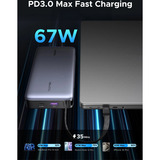 UGREEN Nexode Power Bank 20000mAh 67W mit USB-C Kabel, Powerbank grau/schwarz