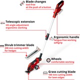 EINHELL Power X-Change Akku-Grasschere/ -Strauchschere GE-CG 18/100 Li T-Solo, 18Volt rot/schwarz, ohne Akku und Ladegerät, mit Teleskop-Stiel