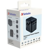 Verbatim Universal-Reiseadapter UTA-01, Reisestecker schwarz, 2x USB-A