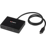 Lindy USB 3.2 Gen 1 Switch, USB-C Stecker > 2x USB-C Buchse schwarz, 0,6 Meter, bidirektional, PD, Laden mit bis zu 100 Watt