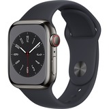 Apple Watch Series 8, Smartwatch graphit, 41 mm, Sportarmband, Edelstahl-Gehäuse, LTE