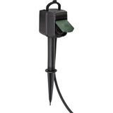 Brennenstuhl Connect WiFi Gartensteckdose 2-fach, mit Erdspieß und Montageplatte, Steckdosenleiste schwarz/grün, 10 Meter, Zeitschaltuhr, Sprachsteuerung