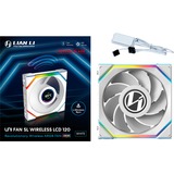 Lian Li UNI FAN SL120 LCD Wireless, Gehäuselüfter weiß, Reverse, 124.5 mm