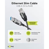 goobay Ethernet-Adapterkabel USB-A 3.2 Gen1 > RJ-45, Slim schwarz/grau, 3 Meter