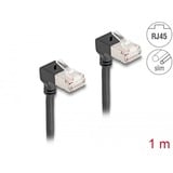 DeLOCK Patchkabel RJ-45 Cat.6a S/FTP, Slim 90° gewinkelt schwarz, 1 Meter, nach oben abgewinkelte Stecker