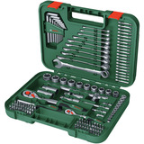 Bosch Advanced Werkzeugkoffer, 132-teilig, Steckschlüssel grün, mit 2 Umschaltknarren 1/4" und 1/2"