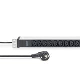 Digitus Steckdosenleiste 19" PDU mit Aluminiumprofil, 12-fach C13 schwarz/aluminium, 2 Meter Kabel, 1 HE, 1-phasig 16A, Schutzkontaktstecker