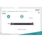 Digitus Steckdosenleiste 19" PDU mit Aluminiumprofil, 12-fach C13 schwarz/aluminium, 2 Meter Kabel, 1 HE, 1-phasig 16A, Schutzkontaktstecker