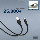Digitus USB 2.0 Silikon-Anschlusskabel USB-A > USB-C schwarz, 2 Meter, PD, Laden mit bis zu 60 Watt