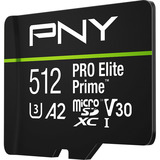 PNY Pro Elite Prime microSD 512 GB, Speicherkarte schwarz/grün, Class 10, U3, V30, A2, SD-Adapter