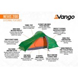 Vango Tunnelzelt Nevis 200 grün/orange, mit Vorraum für Gepäck, Modell 2024