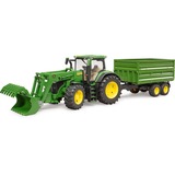 bruder 03155 John Deere 7R 350 mit Frontlader und Tandemachstransportanhänger, Modellfahrzeug grün