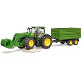 bruder 03155 John Deere 7R 350 mit Frontlader und Tandemachstransportanhänger, Modellfahrzeug grün